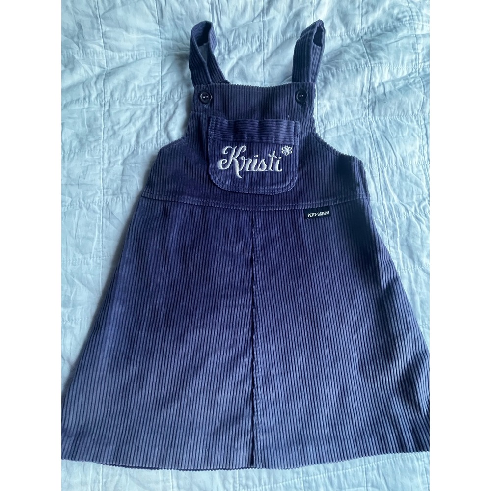 Petit Bateau Vintage Kids Purple Corduroy Pinafore Jumper Dress Kristi   2T/3T